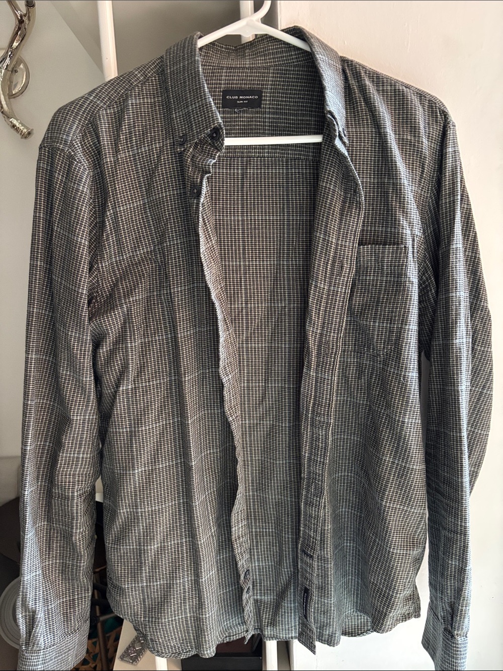 Club Monaco Black and White Checked Button-Down Shirt